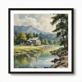 Cabin By The River 1 Art Print