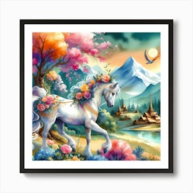 White Horse In The Forest Art Print