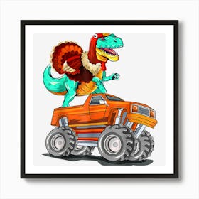 Monster Truck Turkey Trex Dinosaur Happy Thanksgiving Boys 1 Art Print