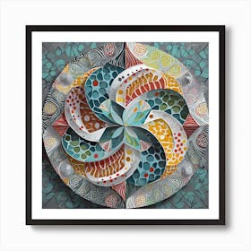 Firefly Beautiful Modern Intricate Floral Yin And Yang Mosaic Mandala Pattern In Gray, And Vibrant T (5) Affiche