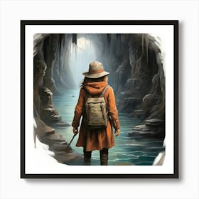 Woman In A Hat And A Backpack Art print Art Print