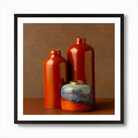 Close up arrangement of modern vases, Three Vases Art Print