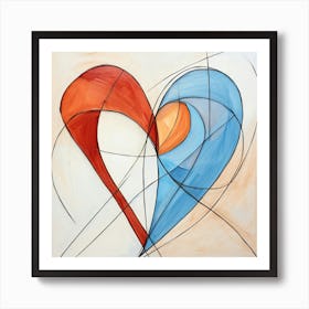 Heart Illustratuon Geometric Orange & Blue Art Print