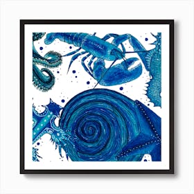 Blue Sea Animals. 1 Art Print