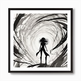 Negative Space Comic Art, Fierce Heroine, Silhouette, Black And White Backdrop, Clean Lines, Minima (5) Art Print