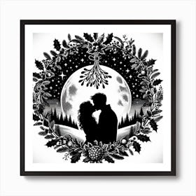 Couple Kissing At The Moon Art Print