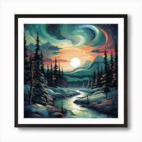 Winter Landscape Painting for Christmas Art Print