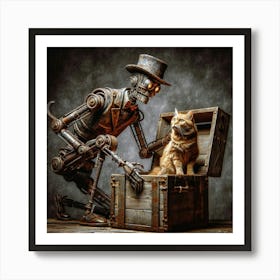 Cat And A Robot Art Print