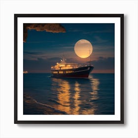 Full Moon Over The Sea Art Print