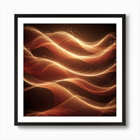 Abstract, Glowing, Golden Waves On A Dark Background Art Print