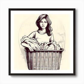 Woman In A Laundry Basket Art Print