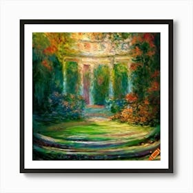 Craiyon 221359 Monet Viktorian Garden Rennaissance Rococo Entre On Garden Curved Stairs Garden Palac Art Print