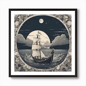 Ship At Night Art Print