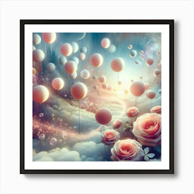 Roses And Balloons In The Sky Art Print