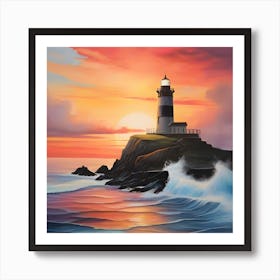 Sunset Lighthouse Art Print