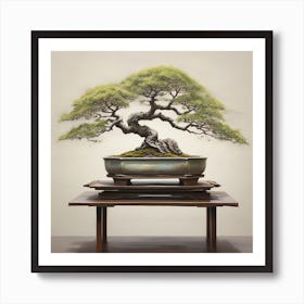 Bonsai on Table, optimistic painting Art Print