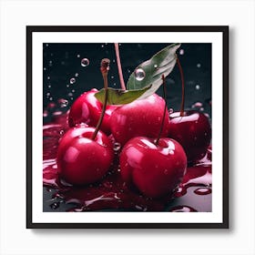 Cherry On Black Background Art Print