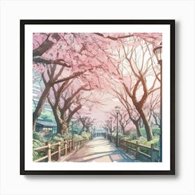 "Sakura Blossoms" | Cherry Blossoms, Tokyo, Nature, Sakura Trees, Japan, Artwork, Wall Art, Watercolor, Aesthetic, Zen, Lofi, Anime Art Print