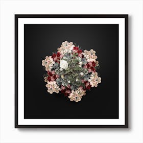 Vintage Silver Flowered Hispid Rose Flower Wreath on Wrought Iron Black n.0738 Art Print