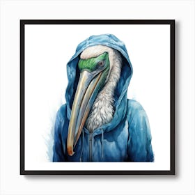 Watercolour Cartoon Pelican In A Hoodie 2 Art Print