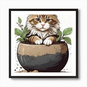 Cat In A Pots Art Print