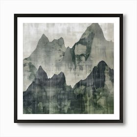 Japanese Watercolour Of Mount Aino 1 Art Print