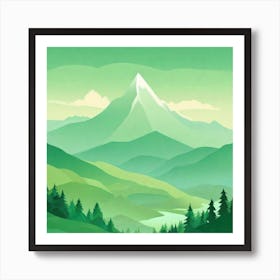 Misty mountains background in green tone 83 Art Print