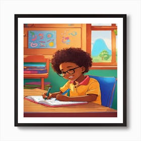 Afro-American Boy Doing Homework Art Print