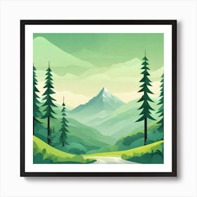 Misty mountains background in green tone 27 Art Print