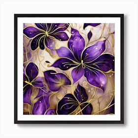 Purple Flowers On A Gold Background Art Print