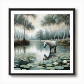 Horse In A Pond 1 Art Print