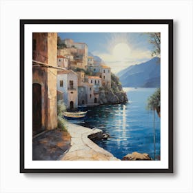 Glimmers of Gold: Majestic Positano in Watercolour Serenity Art Print