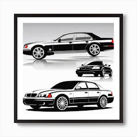 Black And White Car Silhouettes 1 Art Print