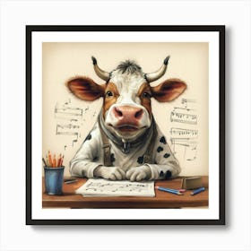 Cow At The Piano Art Print