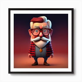 Cartoon Old Man With Glasses And Beard Art Print