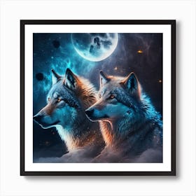 Two Wolf In The Moonlight Art Print
