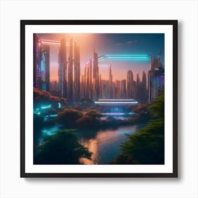 Symbiosis of Nature and Technology: A Futuristic Utopia Art Print