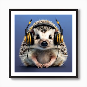 Hedgehog With Headphones 1 Art Print