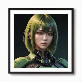 Painting Of A Beautiful Asian Cyberpunk Woman With Mod 4 Art Print