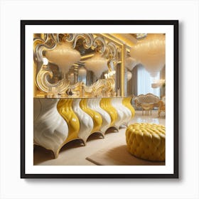 Gold And White Living Room Art Print