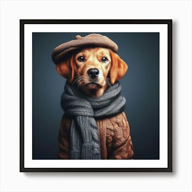 Dog In A Sweater And Wearing A Scarf Art Print