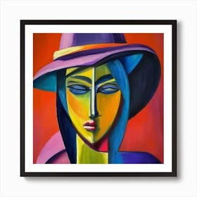 Abstract Woman In Purple Hat Art Print