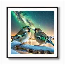 Firefly A Modern Illustration Of 2 Beautiful Sparrows Together In Neutral Colors Of Taupe, Gray, Tan (76) Art Print