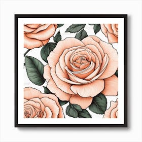 Peach Roses Seamless Pattern 4 Art Print