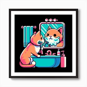 Cat In The Mirror Art Print