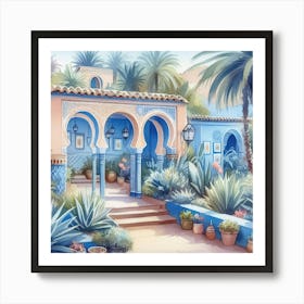 watercolor Jardin Majorelle Morocco Modern Blue Illustration 5 Art Print Art Print