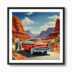 90's car, A Classic 1960s Family Road Trip Scene art print 8 Art Print