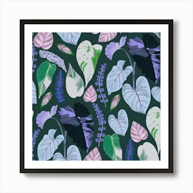 Tropical Leaves Blue Art Print