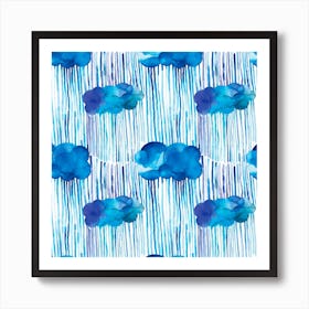 Raining Clouds Blue Square Art Print