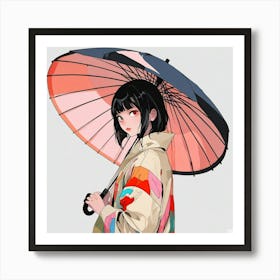 Japanese girl with umbrella 3 Art Print